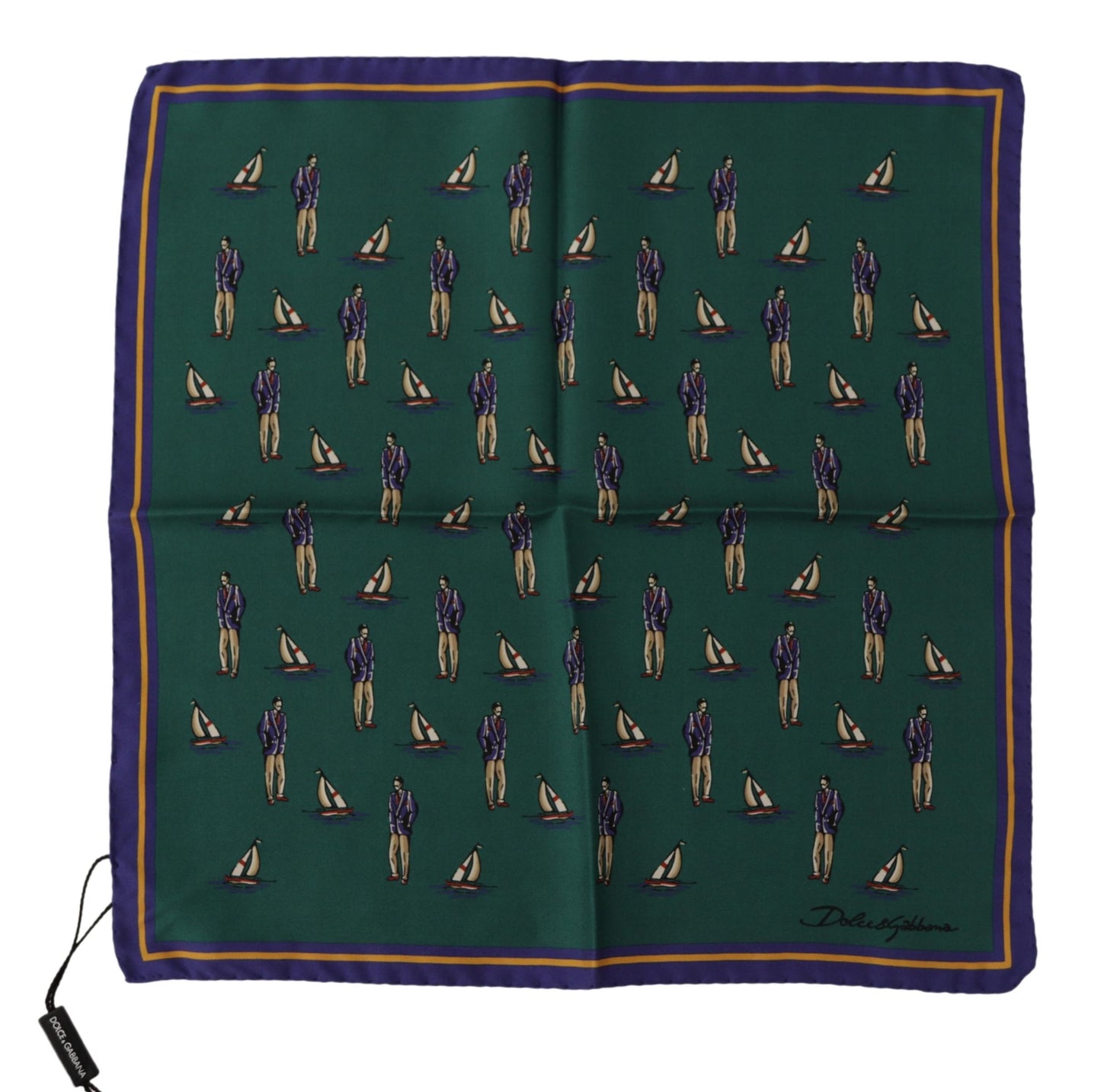 Dolce & Gabbana Green Printed DG Logo Mens Square Handkerchief Scarf