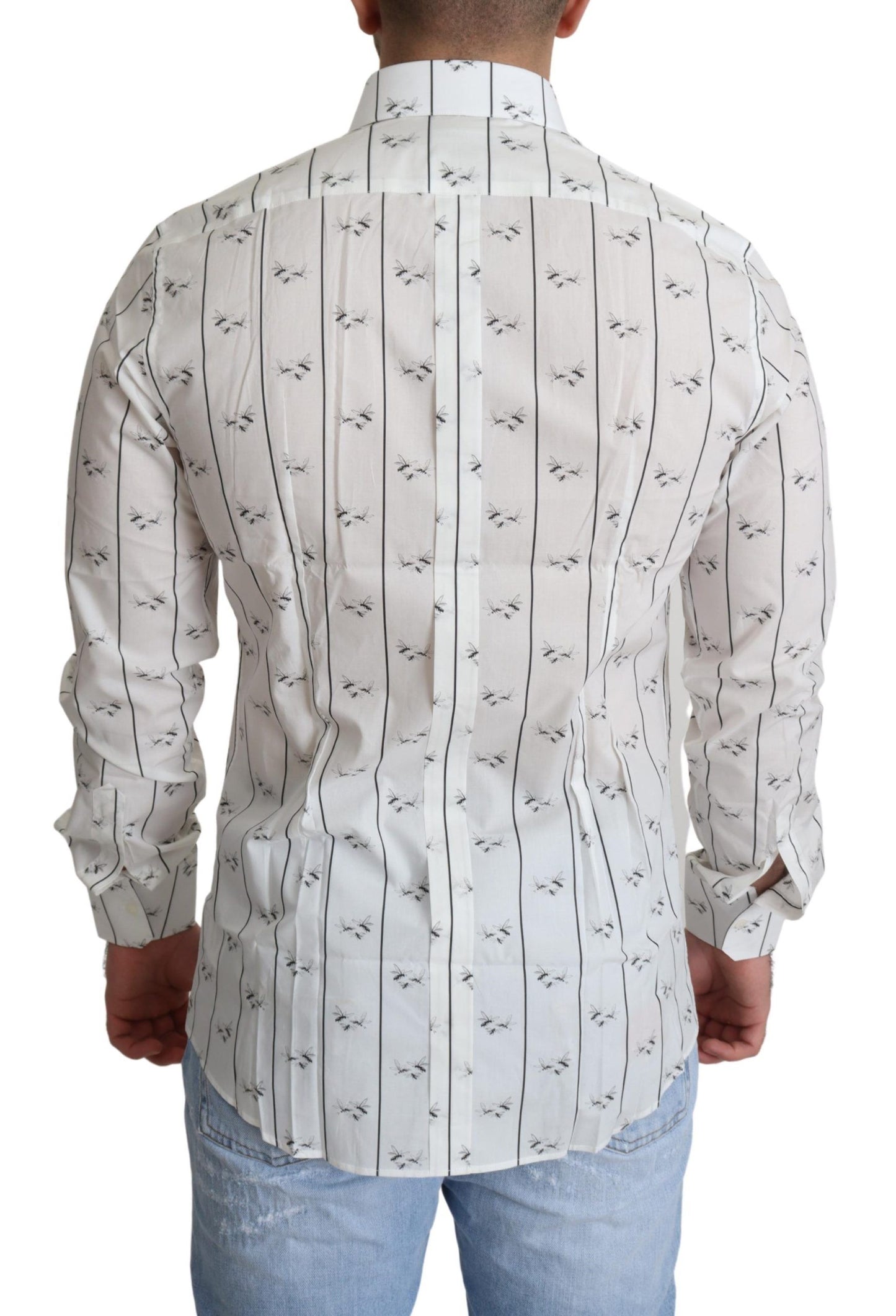 Dolce & Gabbana Elegant White Bee Print Cotton Shirt