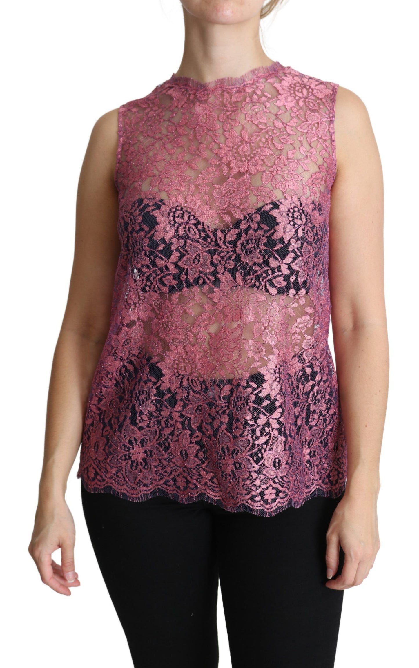 Dolce & Gabbana Elegant Pink Taormina Lace Sleeveless Top