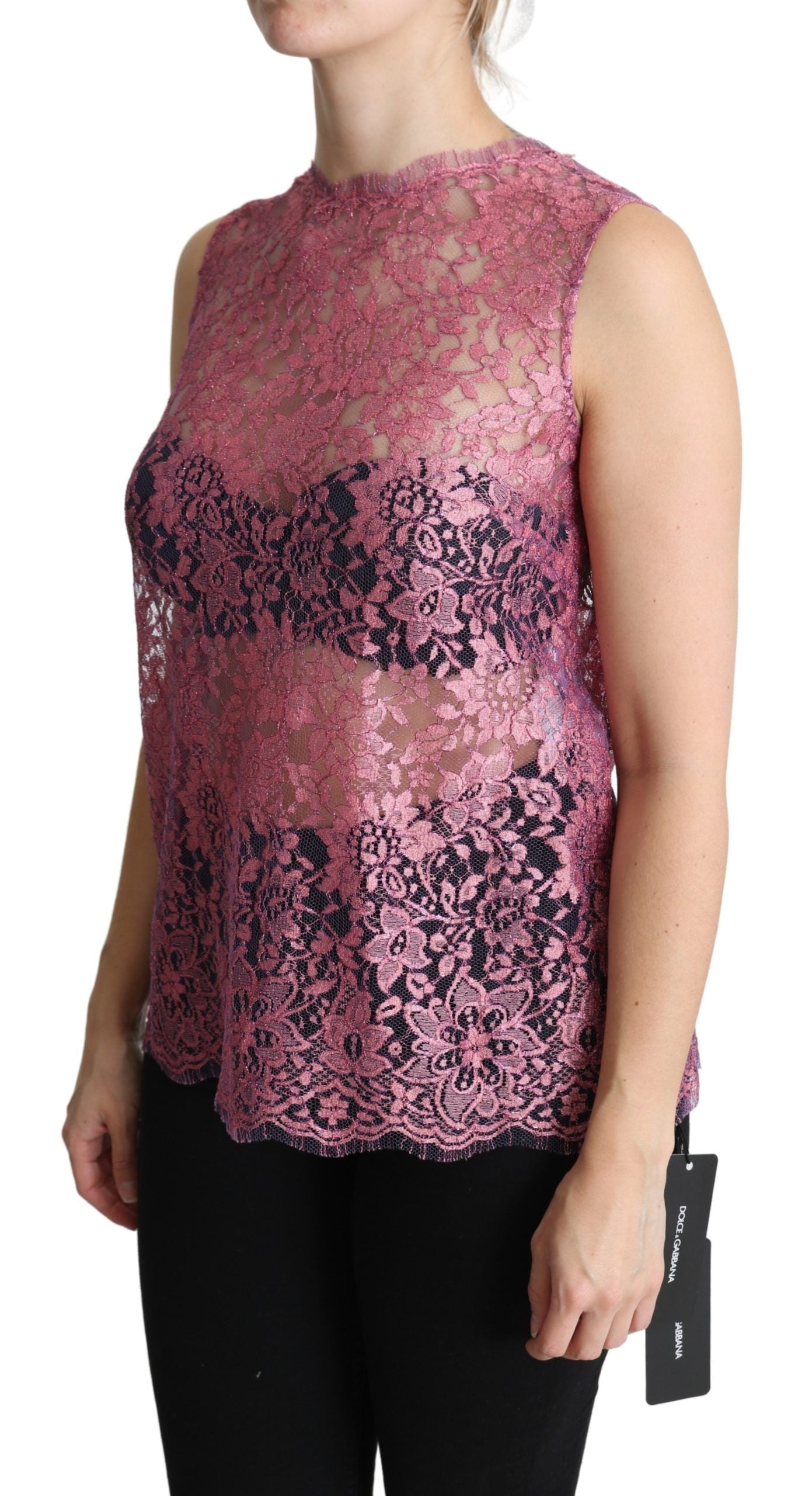 Dolce & Gabbana Elegant Pink Taormina Lace Sleeveless Top