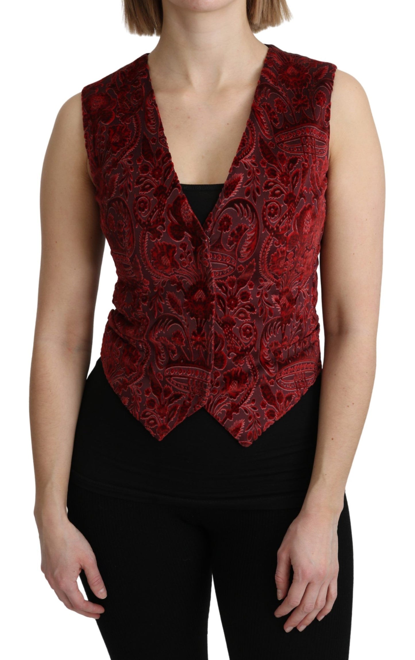 Dolce & Gabbana Elegant Bordeaux Brocade Sleeveless Vest