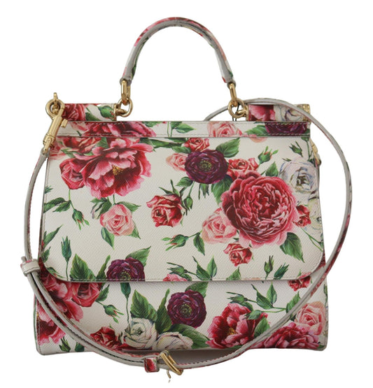 Dolce & Gabbana Chic Floral Sicily Shoulder Bag in White Leather