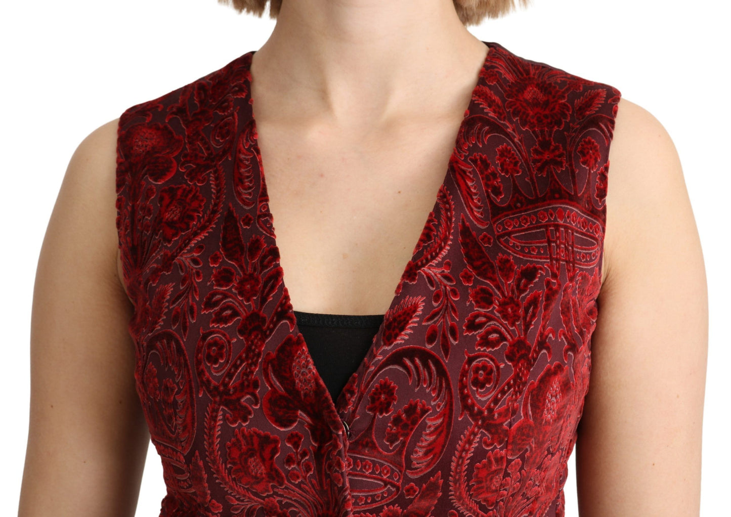 Dolce & Gabbana Elegant Bordeaux Brocade Sleeveless Vest