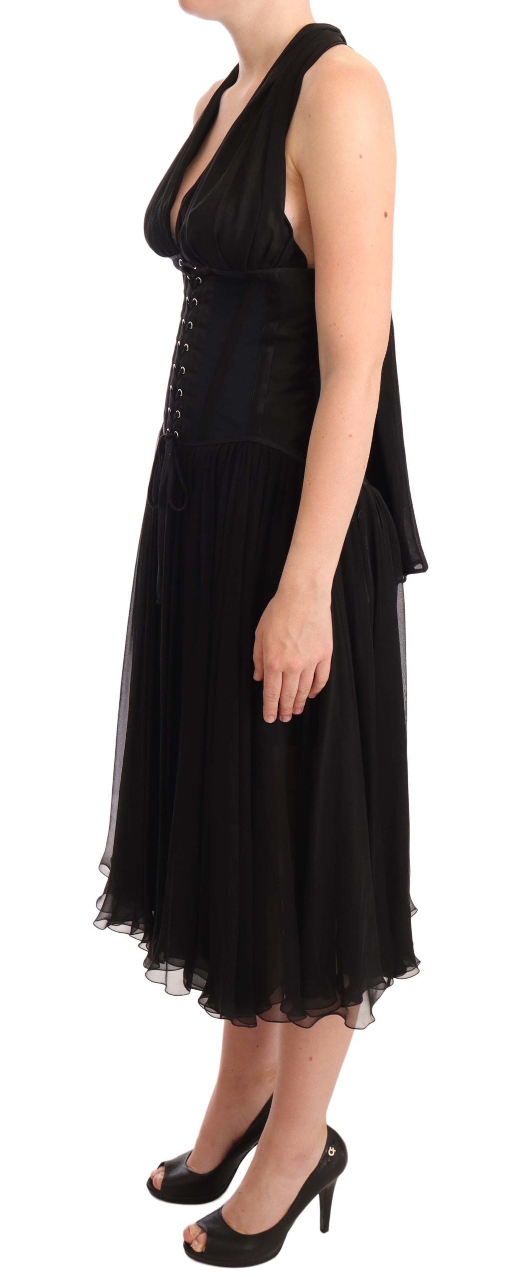 Dolce & Gabbana Elegant Black Halter Midi Silk Dress