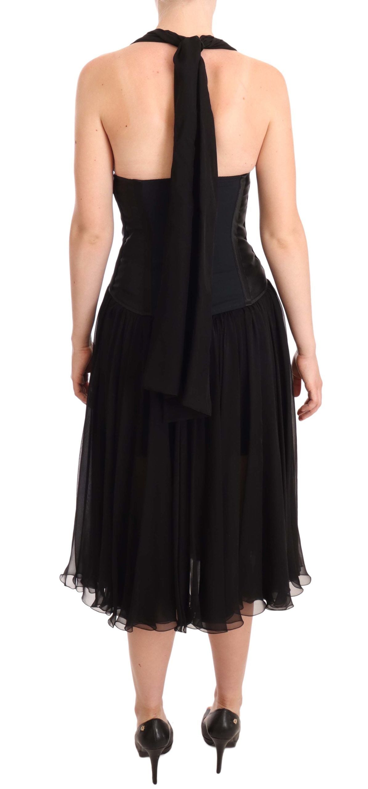 Dolce & Gabbana Elegant Black Halter Midi Silk Dress