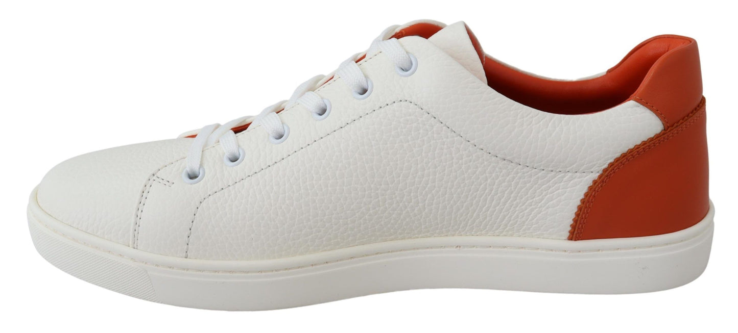 Dolce & Gabbana Chic White & Orange Low Top Leather Sneakers