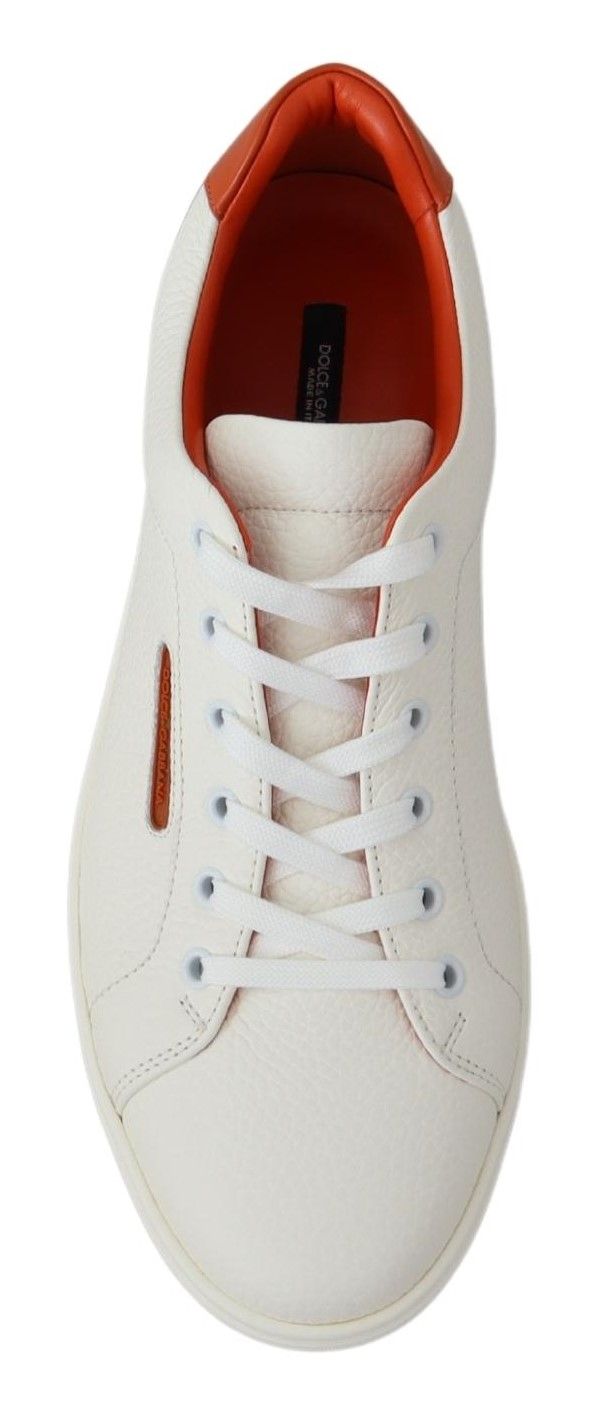 Dolce & Gabbana Chic White & Orange Low Top Leather Sneakers