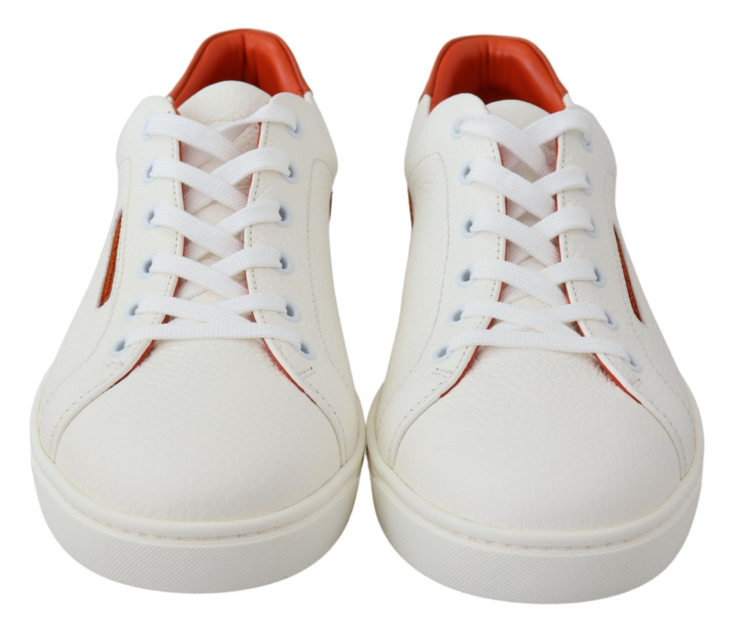 Dolce & Gabbana Chic White & Orange Low Top Leather Sneakers