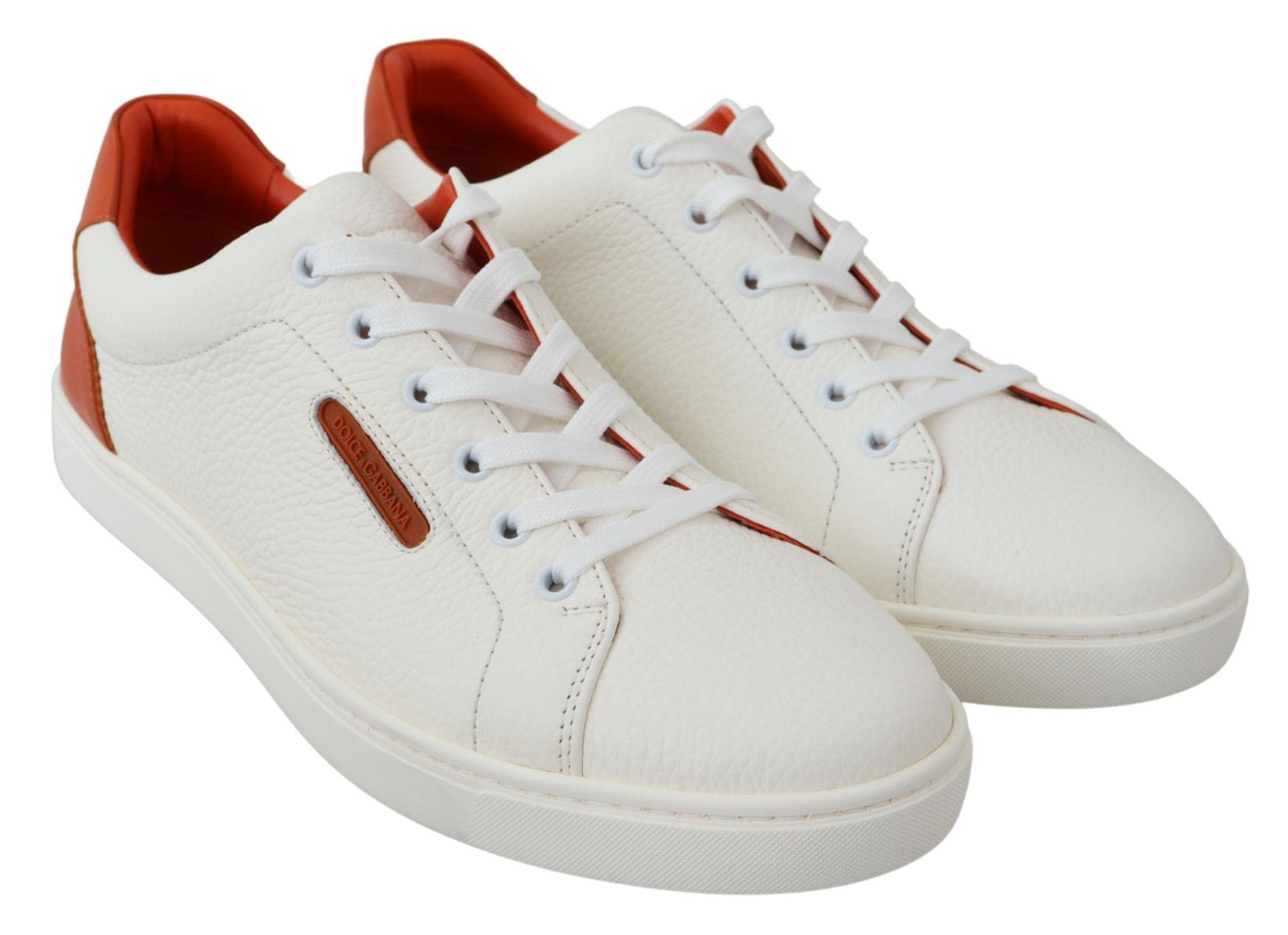 Dolce & Gabbana Chic White & Orange Low Top Leather Sneakers