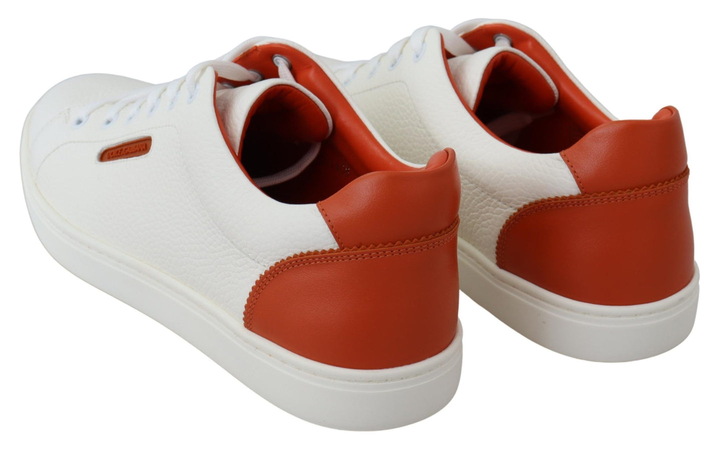 Dolce & Gabbana Chic White & Orange Low Top Leather Sneakers