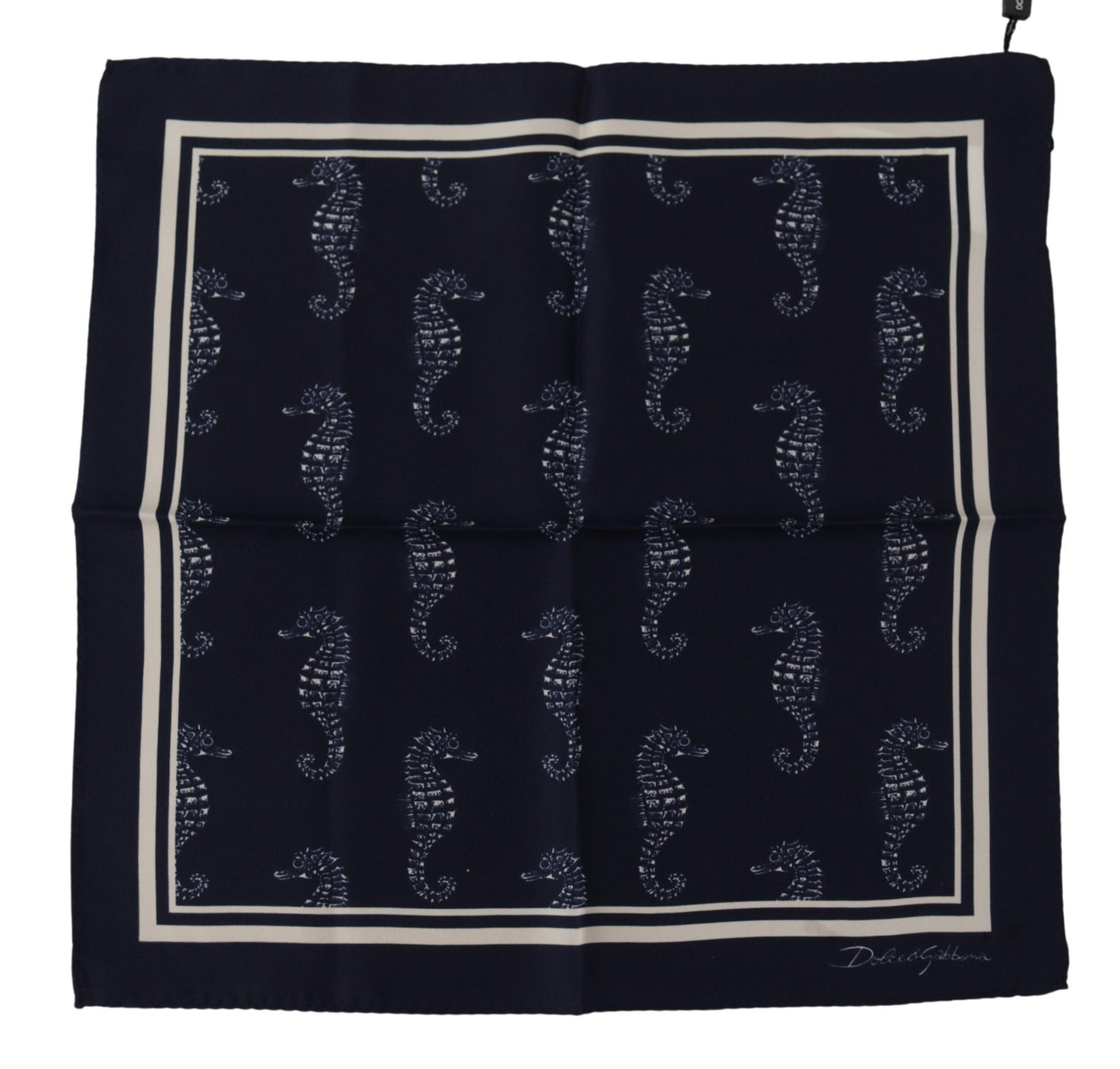 Dolce & Gabbana Blue Seahorse DG Printed Square Handkerchief Scarf