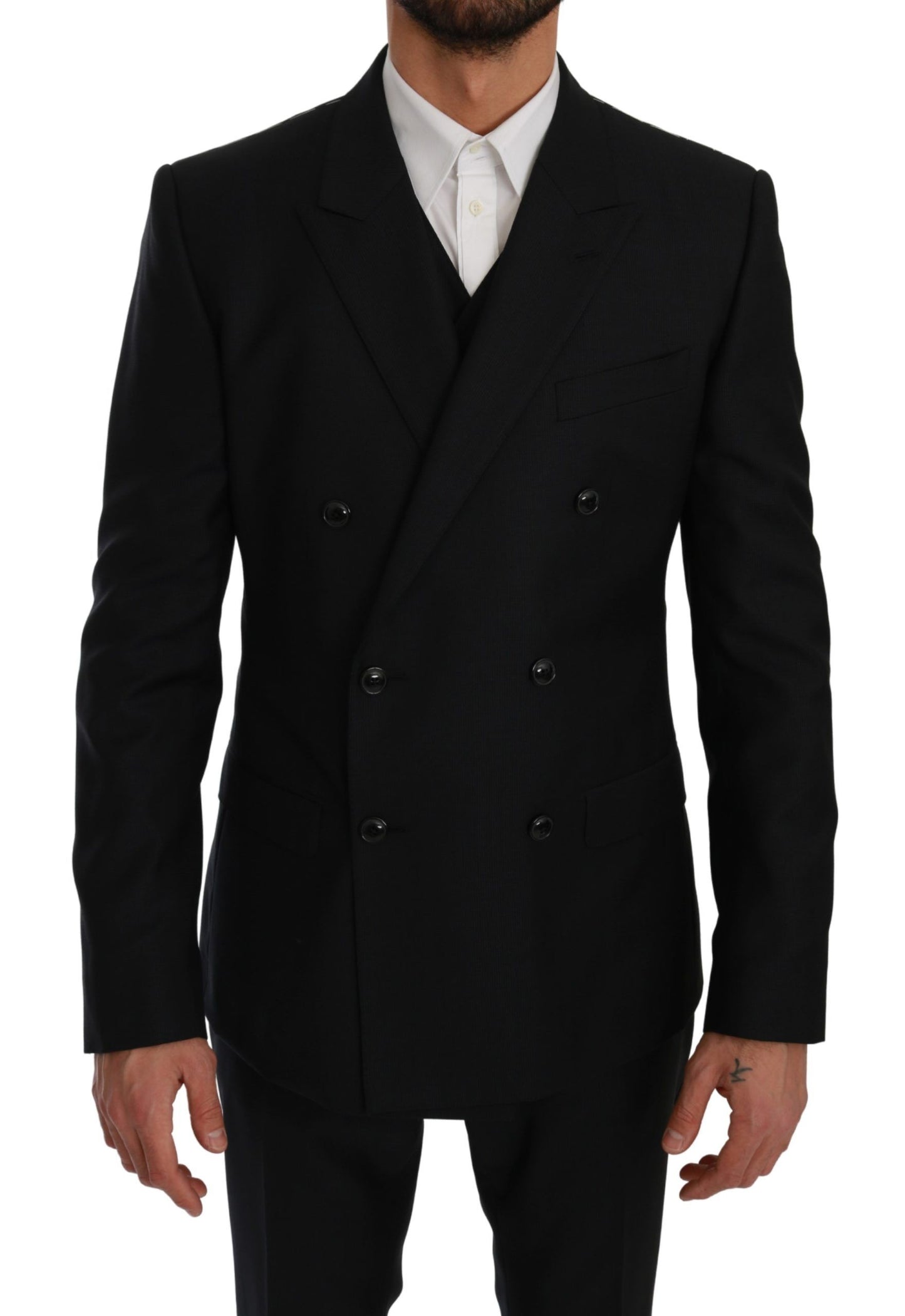 Dolce & Gabbana Elegant Slim Fit Three-Piece Dark Blue Suit