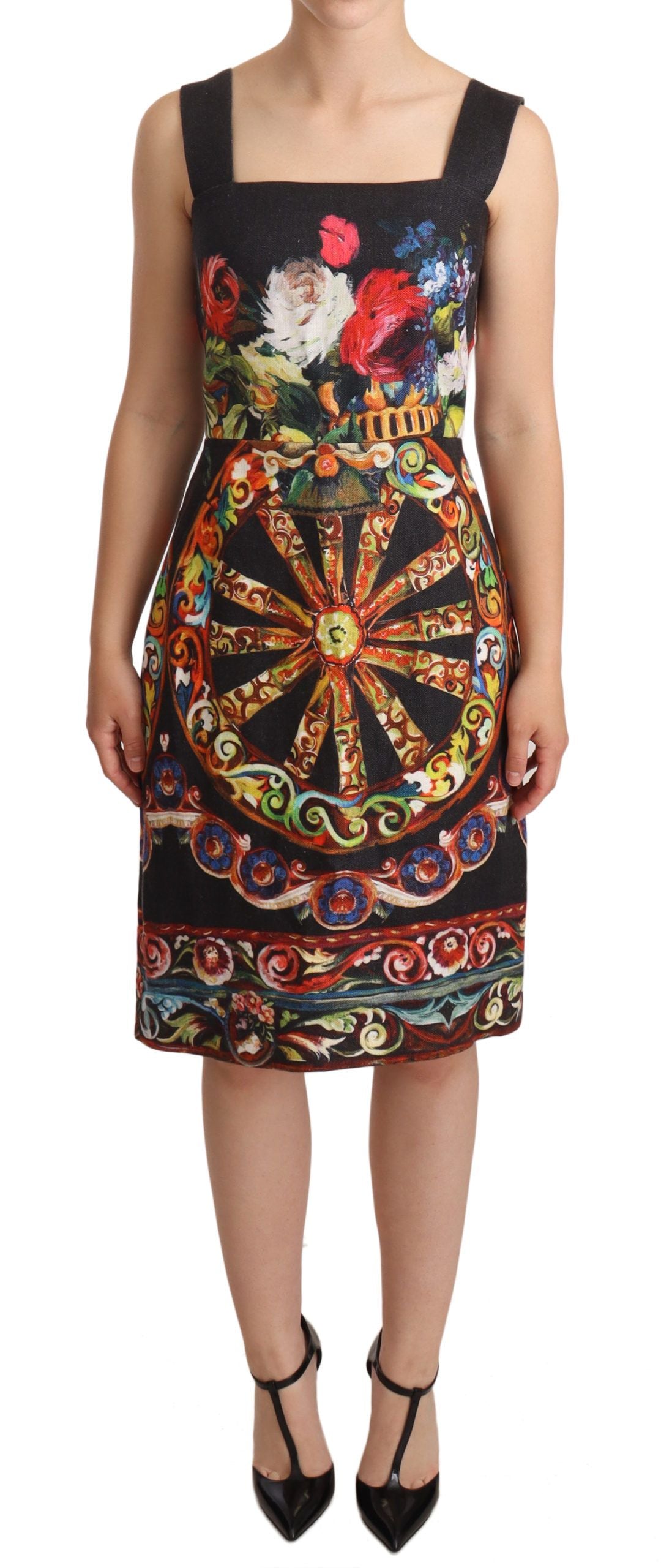 Dolce & Gabbana Elegant Floral Sheath Linen Dress