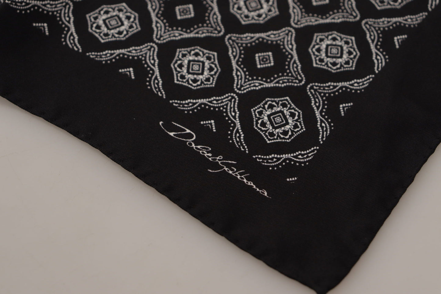 Dolce & Gabbana Black Geometric Patterned Square Handkerchief Scarf