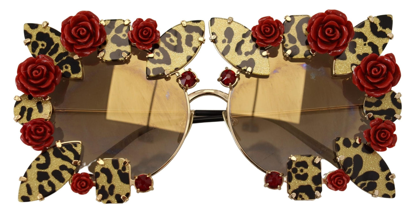 Dolce & Gabbana Elegant Round Rose-Embellished Sunglasses