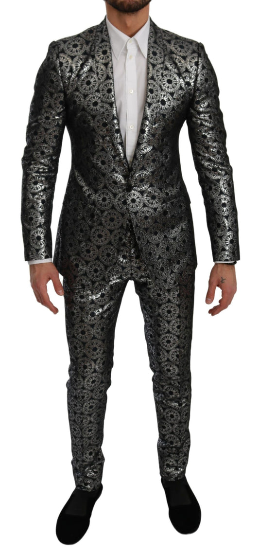 Dolce & Gabbana Elegant Blue Silver Slim Fit Suit