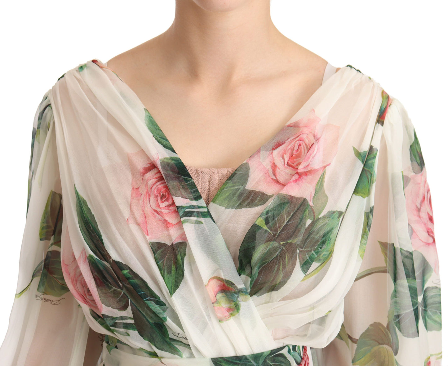 Dolce & Gabbana Elegant White Floral Silk Midi Dress