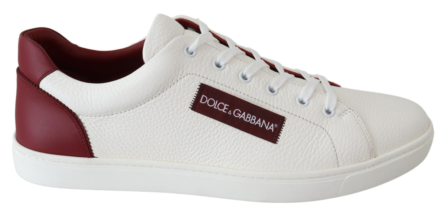 Dolce & Gabbana Elegant Low-Top Leather Sneakers in White & Bordeaux