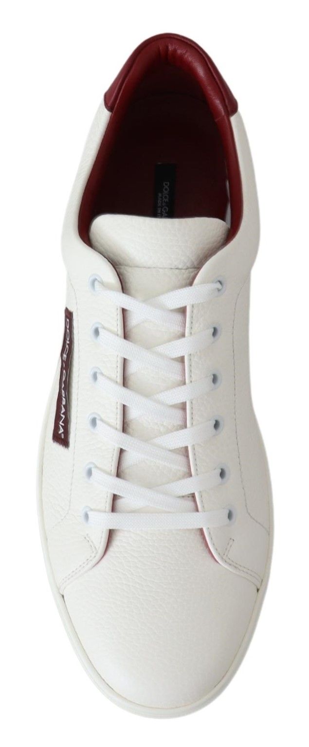 Dolce & Gabbana Elegant Low-Top Leather Sneakers in White & Bordeaux