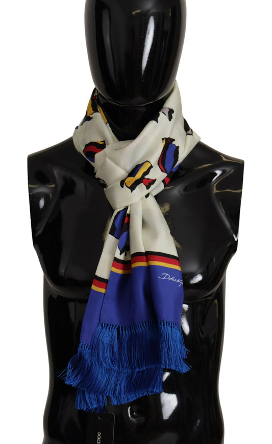 Dolce & Gabbana Multicolor Fish Printed Shawl Neck Wrap Fringe Scarf