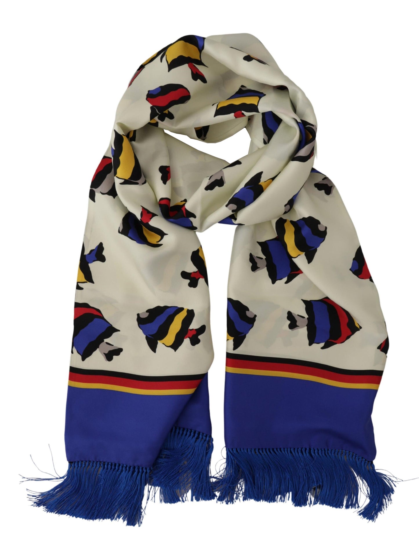 Dolce & Gabbana Multicolor Fish Printed Shawl Neck Wrap Fringe Scarf