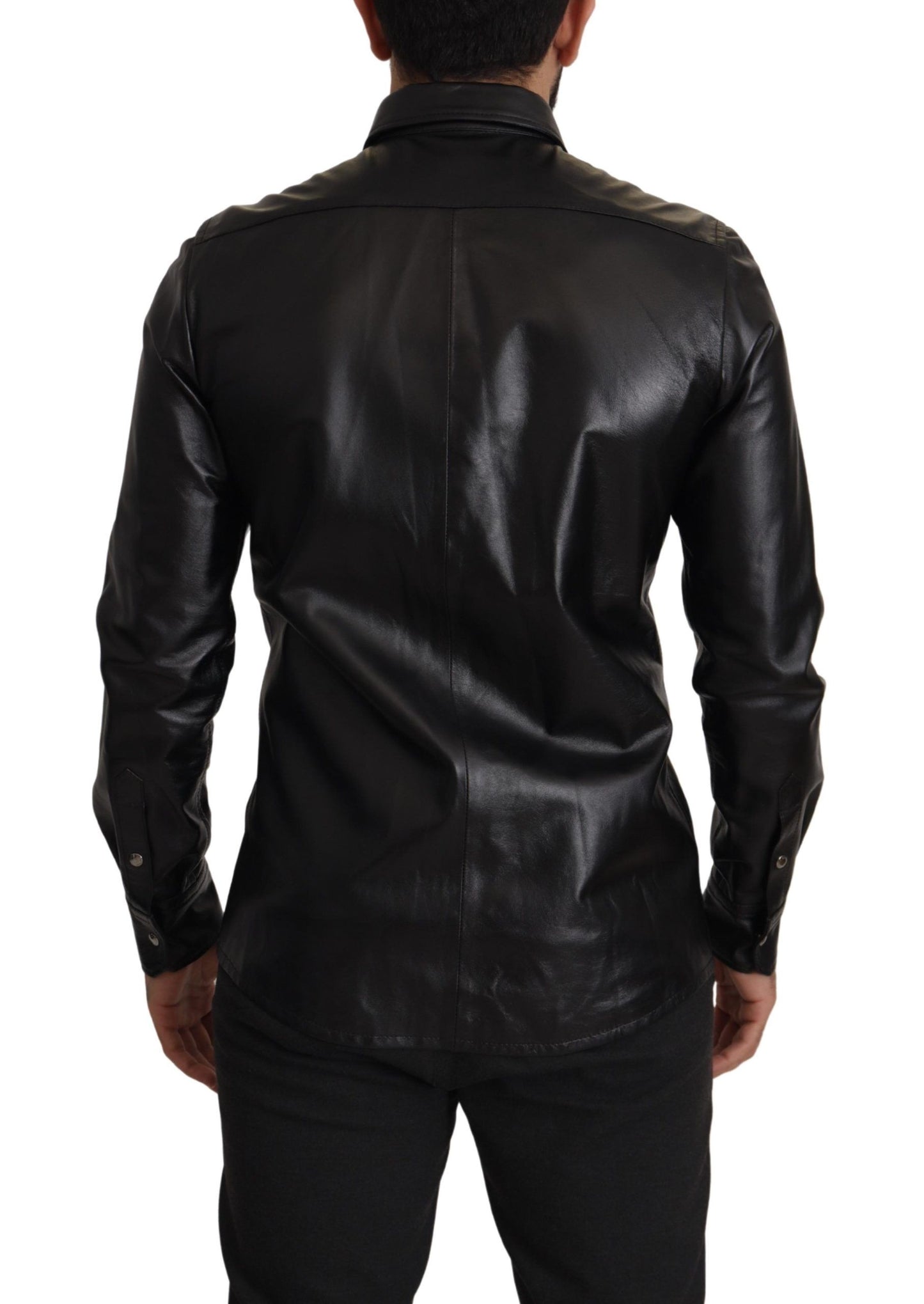 Dolce & Gabbana Elegant Leather Button-Down Slim Fit Shirt