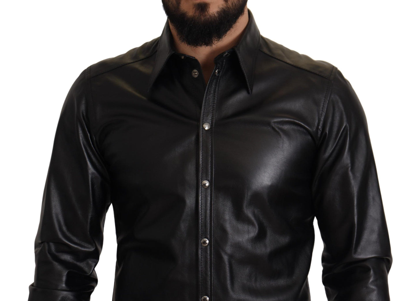 Dolce & Gabbana Elegant Leather Button-Down Slim Fit Shirt