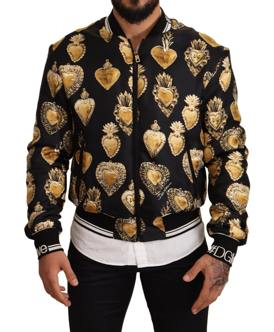 Dolce & Gabbana Opulent Silk Satin Bomber with Signature Print