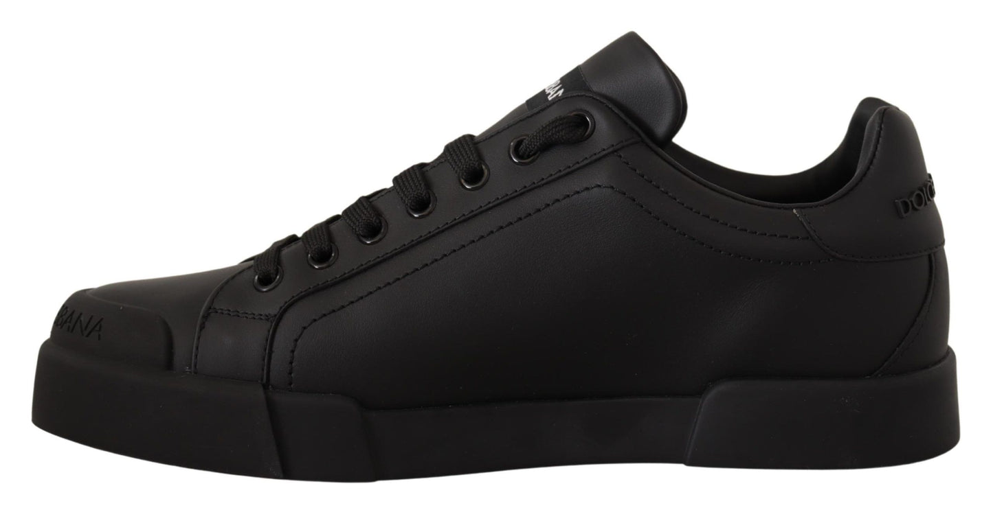 Dolce & Gabbana Elegant Black Leather Casual Sneakers