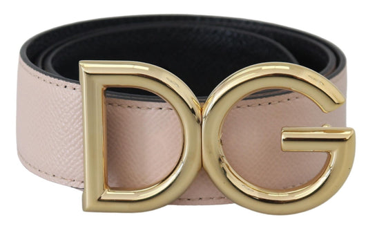 Dolce & Gabbana Elegant Beige Leather Belt with Metal Logo Buckle