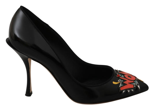 Dolce & Gabbana Elegant Embroidered Black Leather Pumps