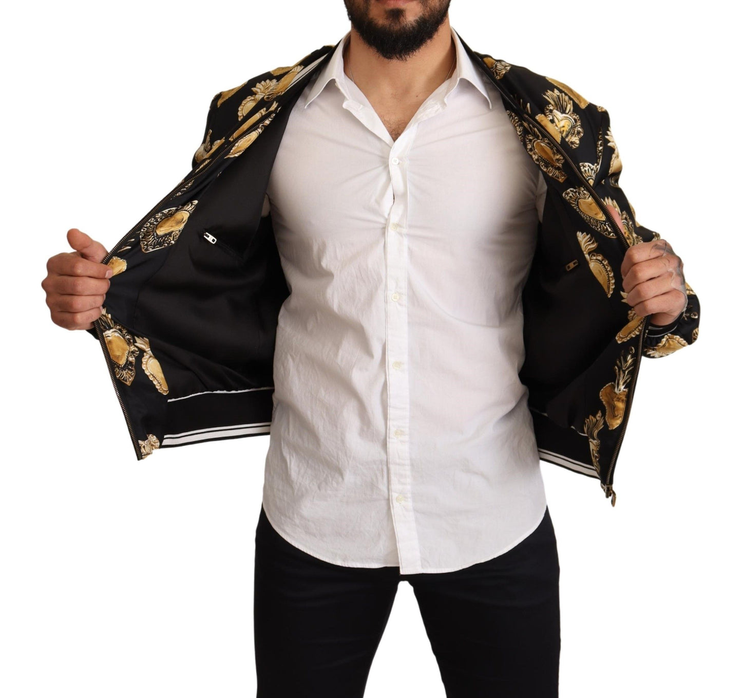 Dolce & Gabbana Opulent Silk Satin Bomber with Signature Print