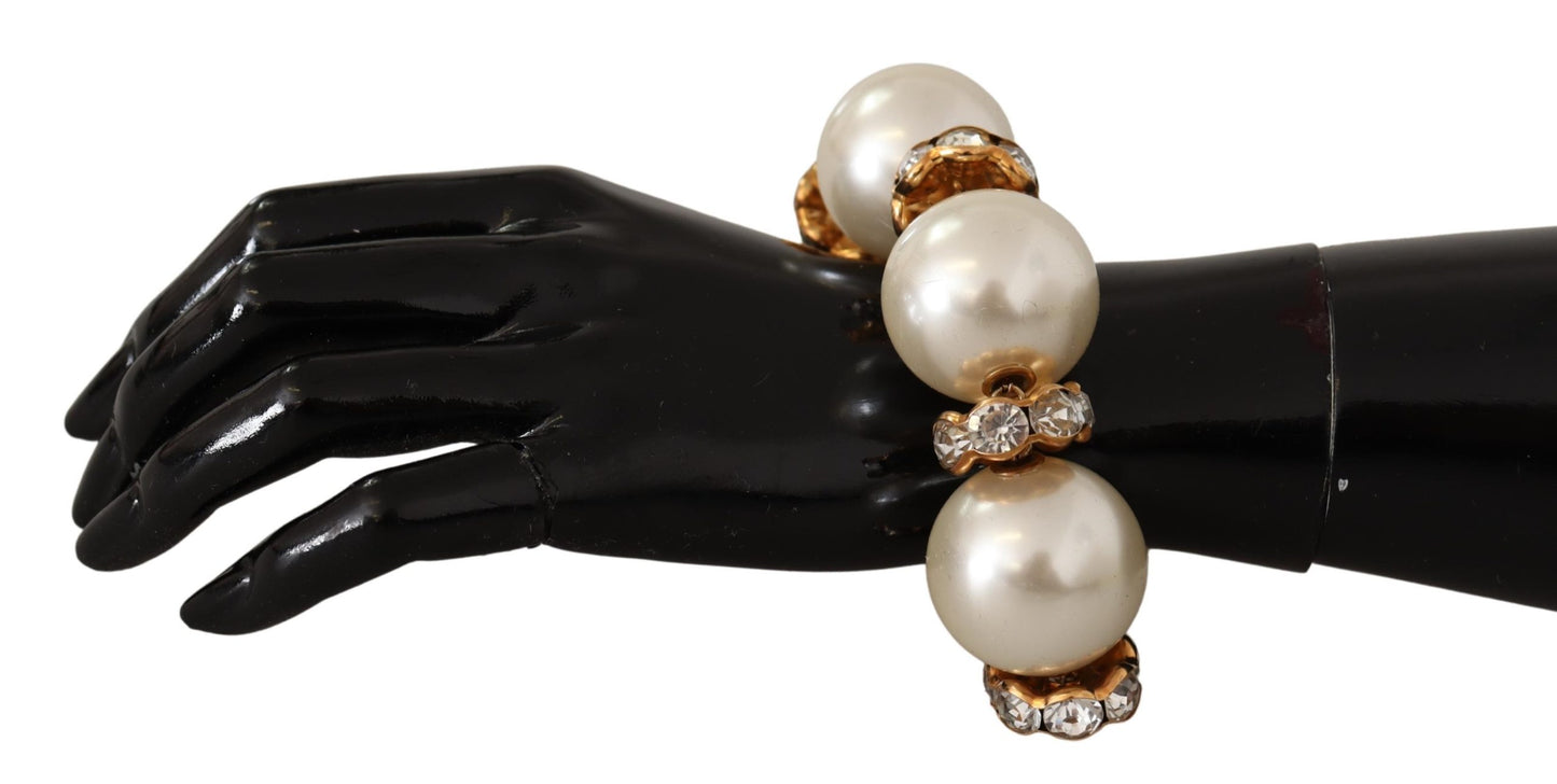 Dolce & Gabbana Opulent Gold Tone Bracelet with Crystals and Pearls