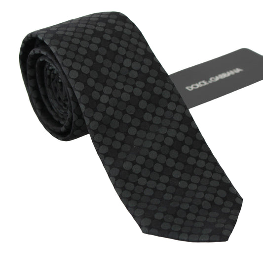 Dolce & Gabbana Elegant Dark Gray Polka Dot Silk Blend Tie