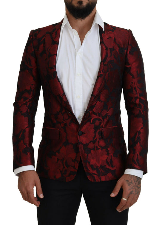 Dolce & Gabbana Elegant Red Floral Jacquard Blazer