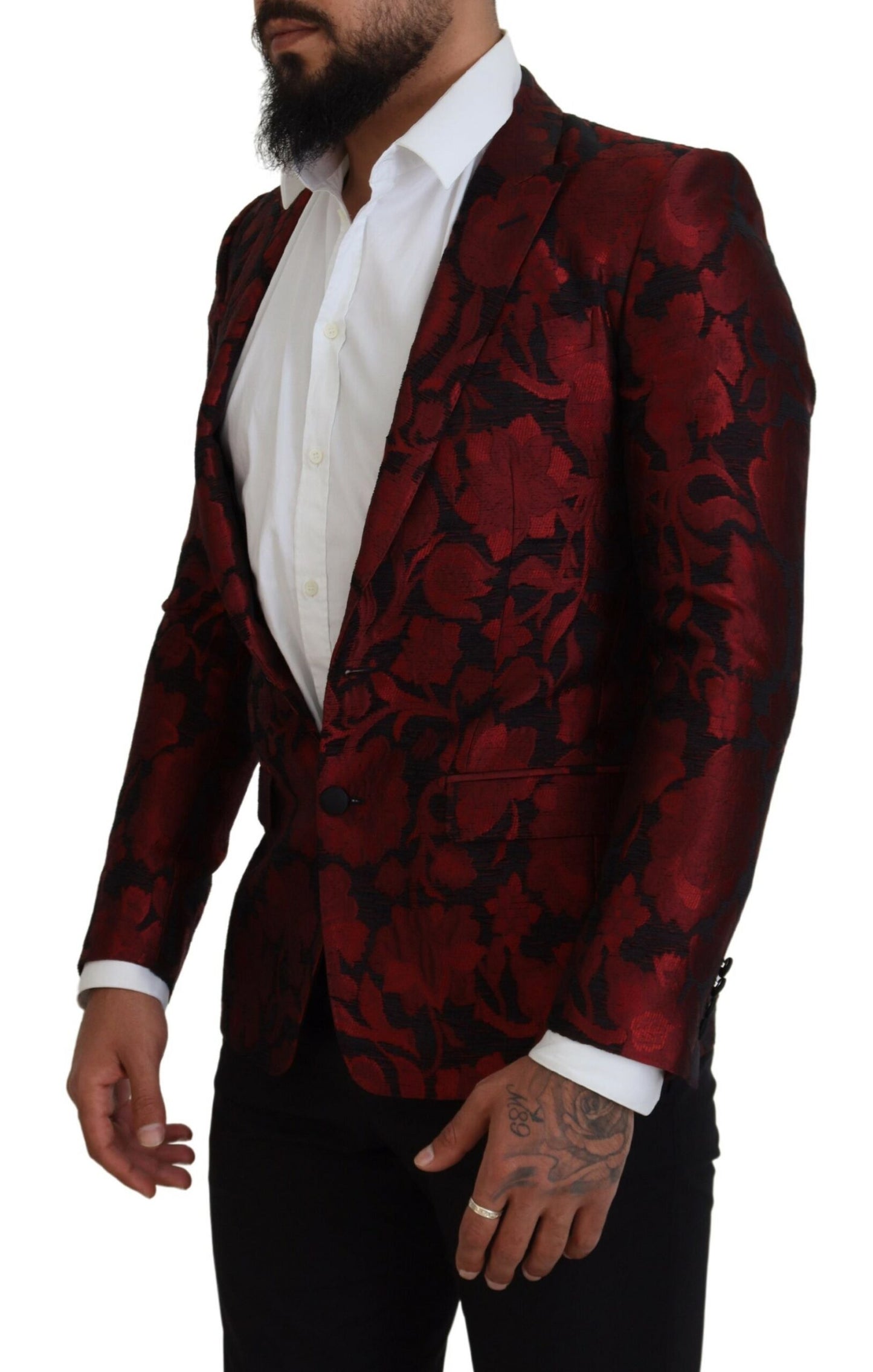 Dolce & Gabbana Elegant Red Floral Jacquard Blazer