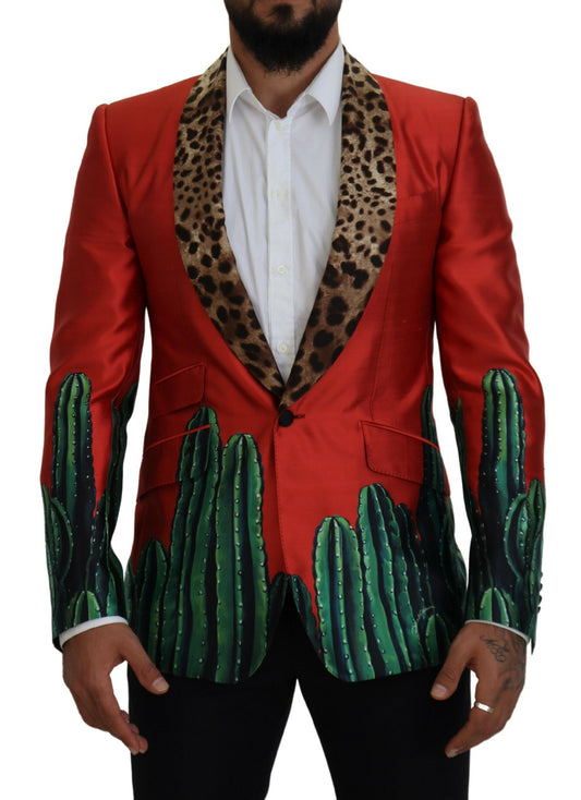 Dolce & Gabbana Red Sicilian Silk Single-Breasted Blazer