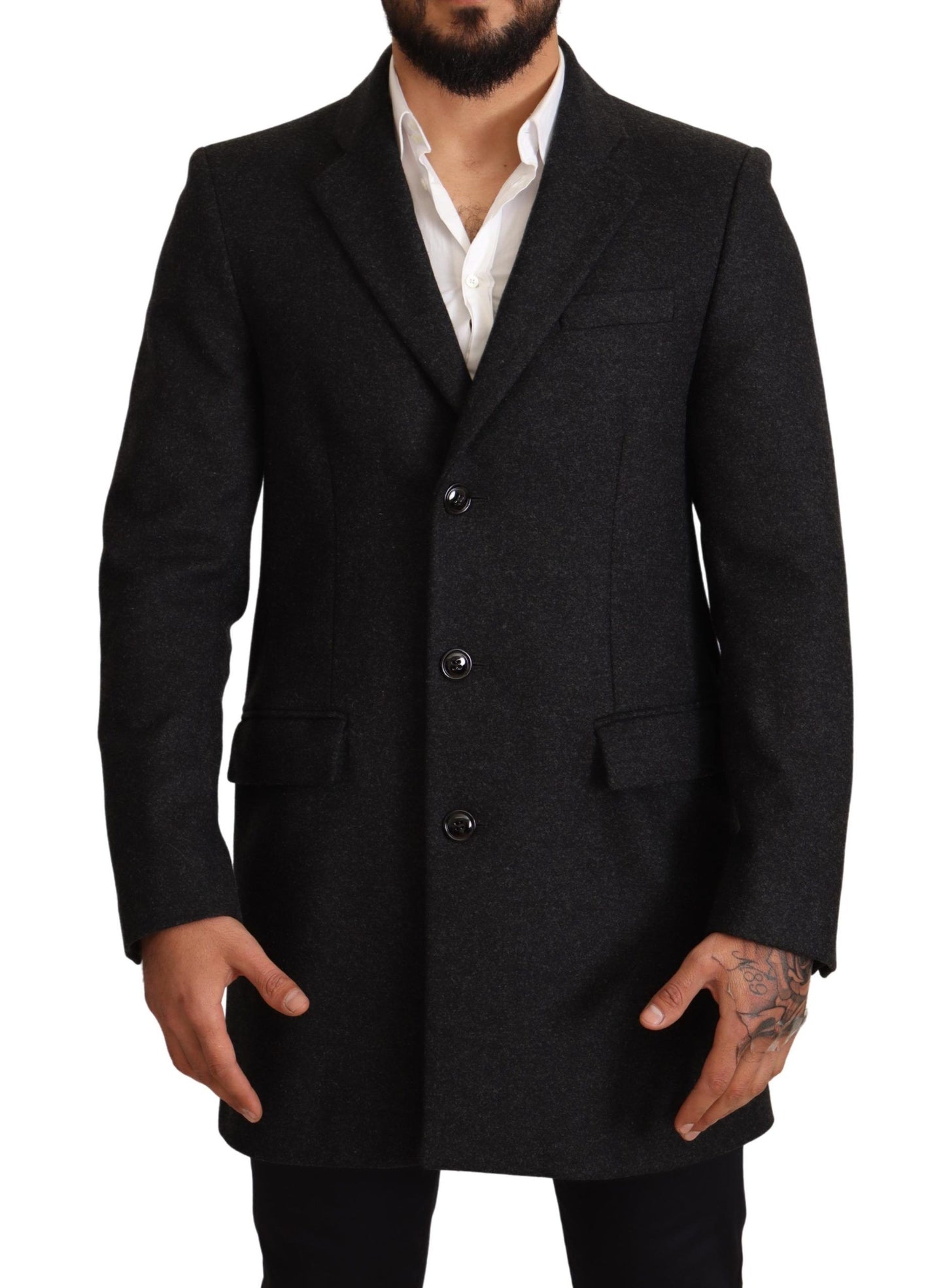 Dolce & Gabbana Elegant Gray Virgin Wool Trenchcoat