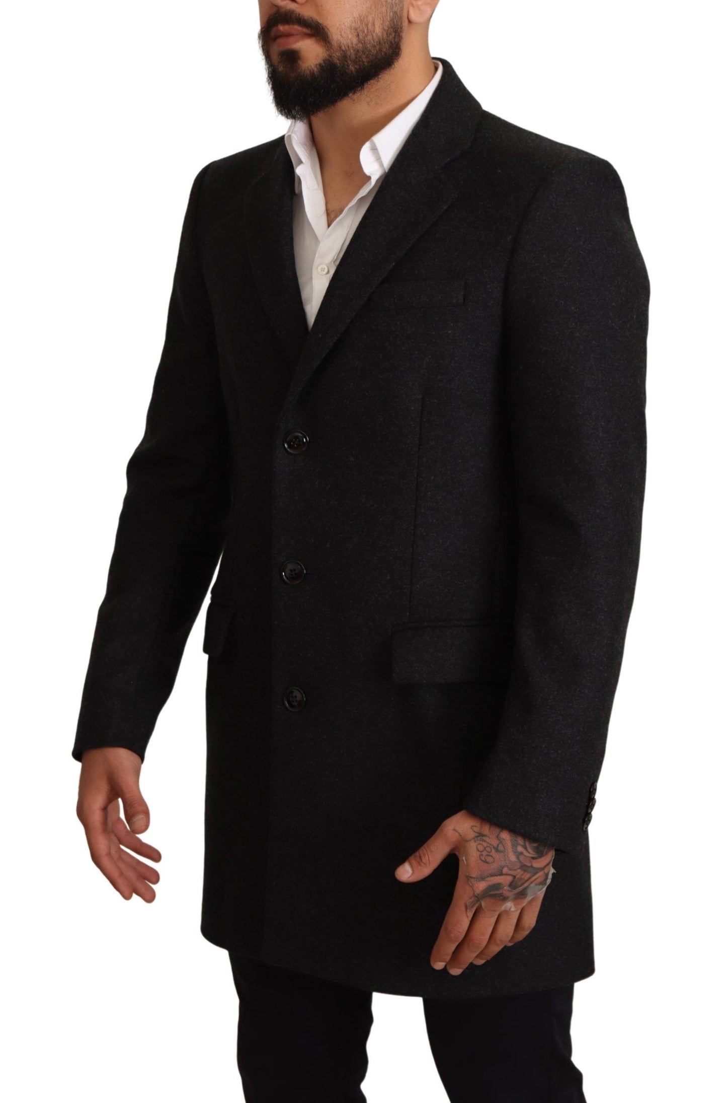 Dolce & Gabbana Elegant Gray Virgin Wool Trenchcoat