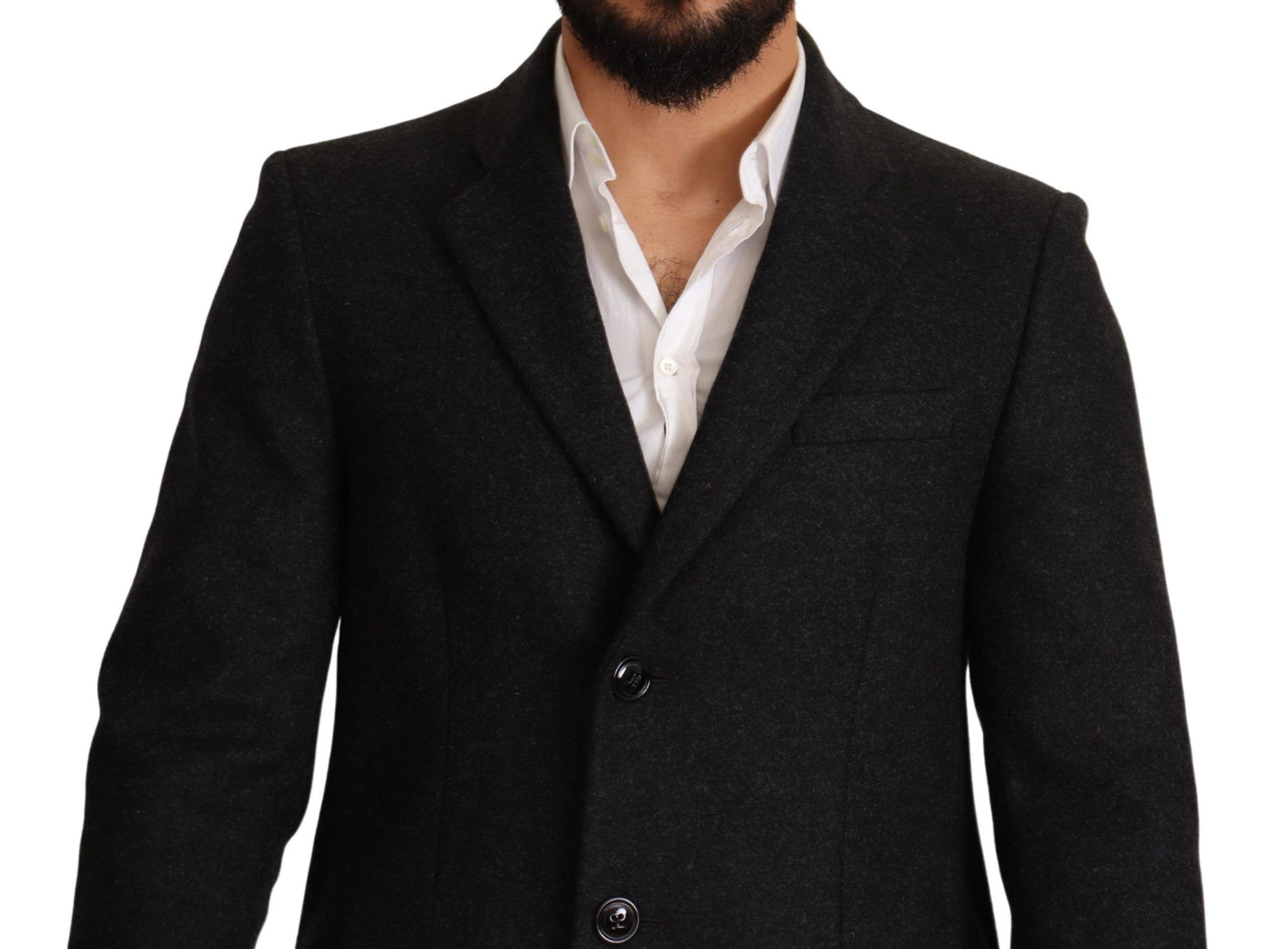 Dolce & Gabbana Elegant Gray Virgin Wool Trenchcoat