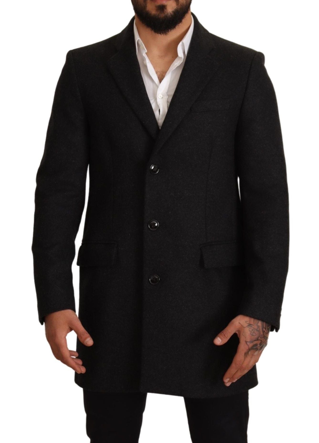 Dolce & Gabbana Elegant Gray Virgin Wool Trenchcoat