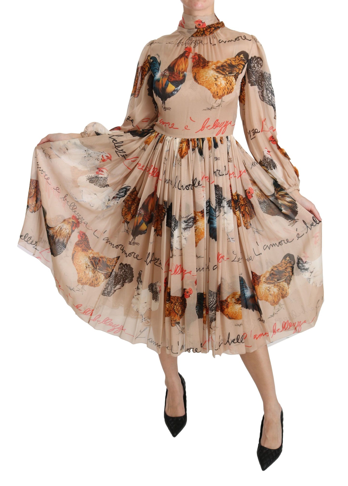 Dolce & Gabbana Elegant Sheath Midi Rooster Print Dress