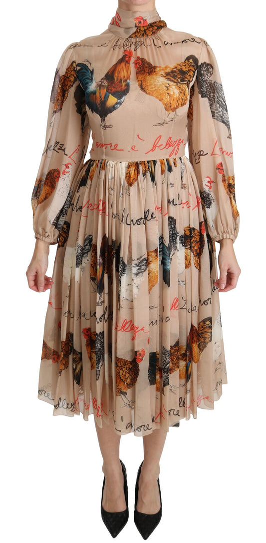 Dolce & Gabbana Elegant Sheath Midi Rooster Print Dress