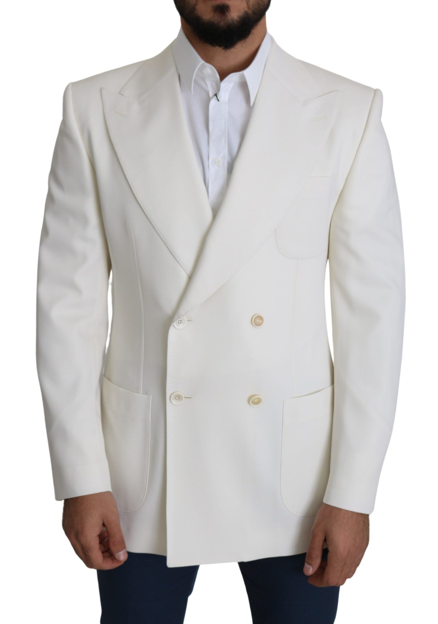 Dolce & Gabbana Elegant White Double-Breasted Wool Blazer