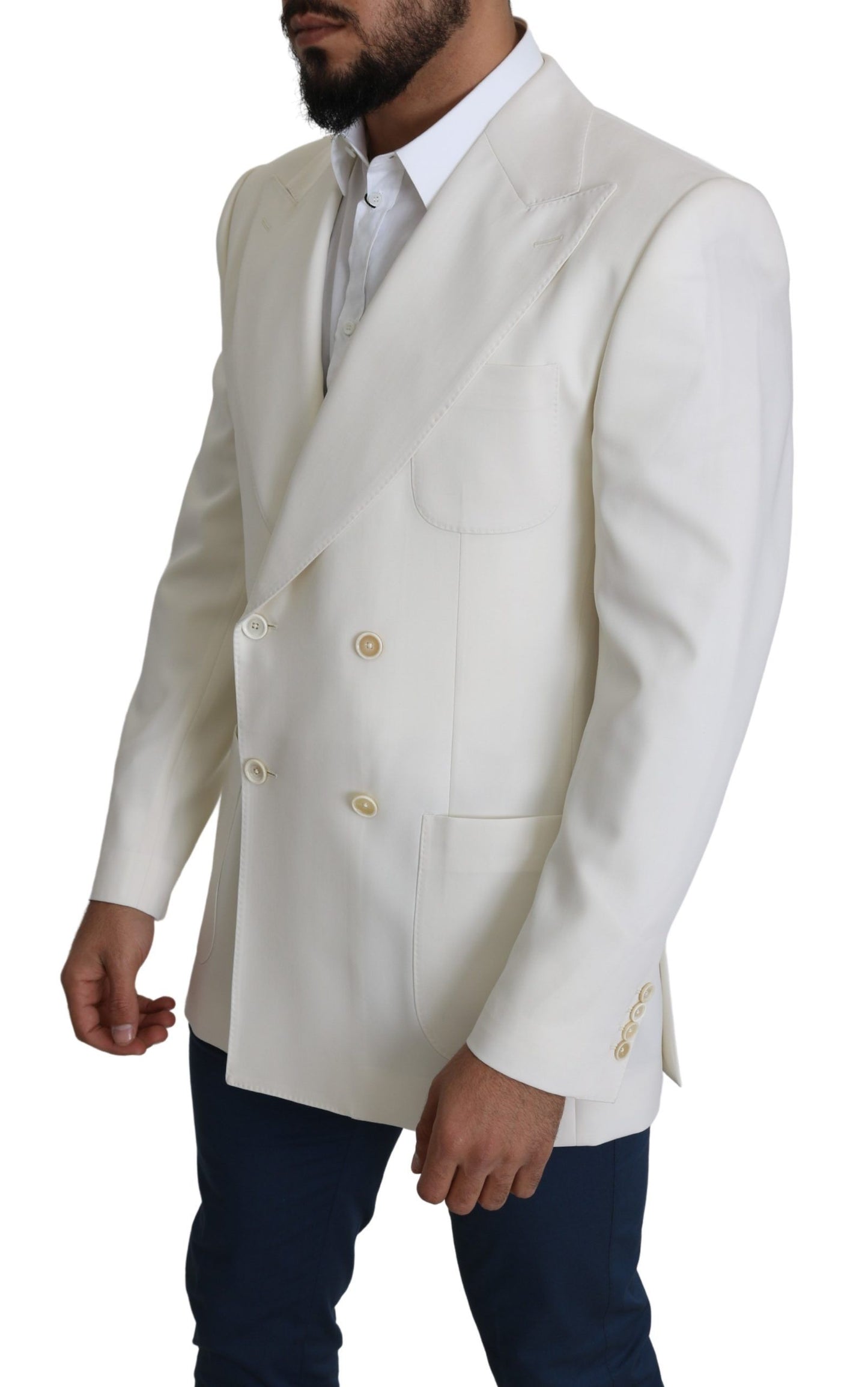 Dolce & Gabbana Elegant White Double-Breasted Wool Blazer