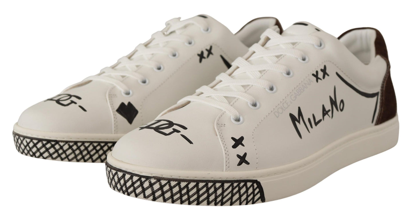 Dolce & Gabbana Exquisite White Love Motif Leather Sneakers