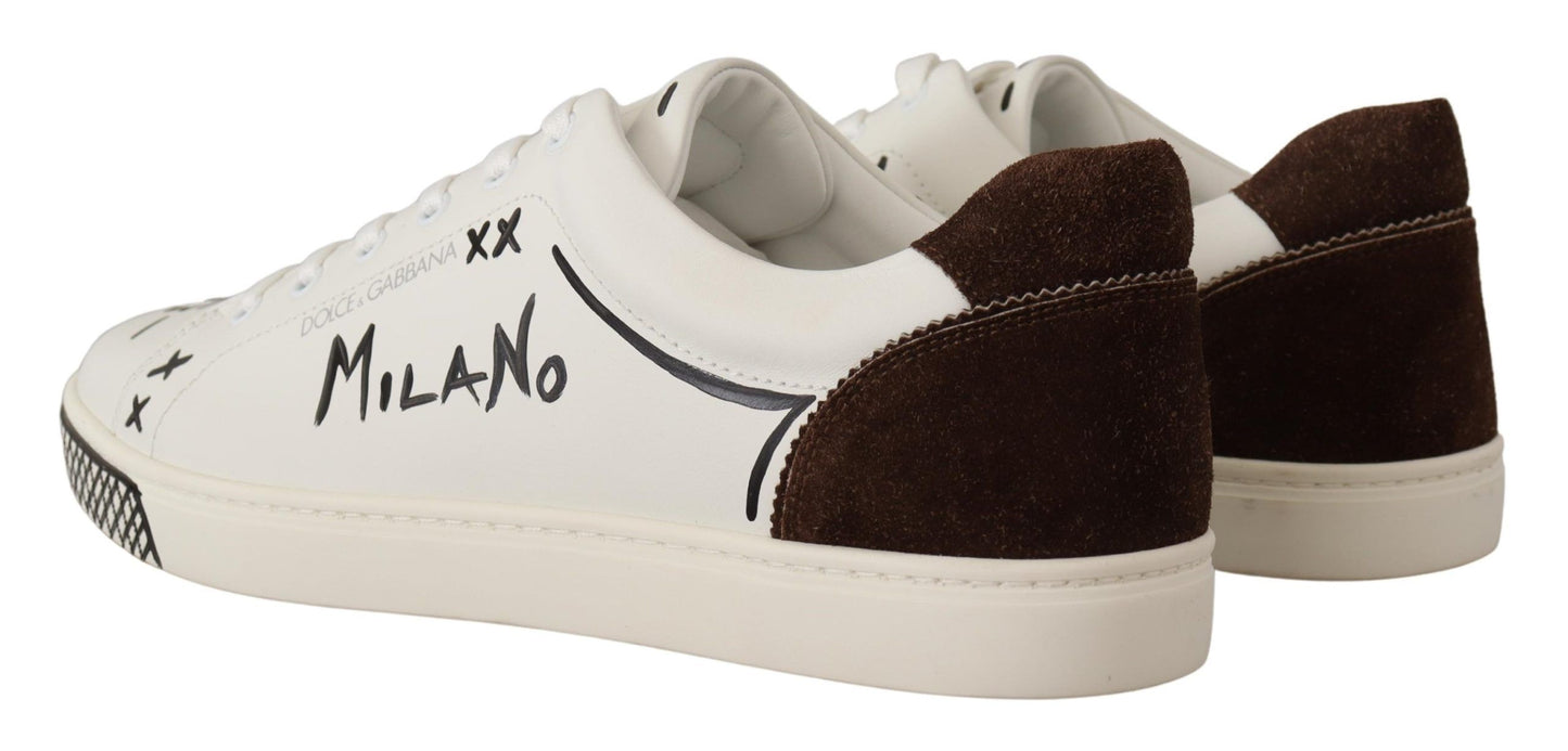 Dolce & Gabbana Exquisite White Love Motif Leather Sneakers