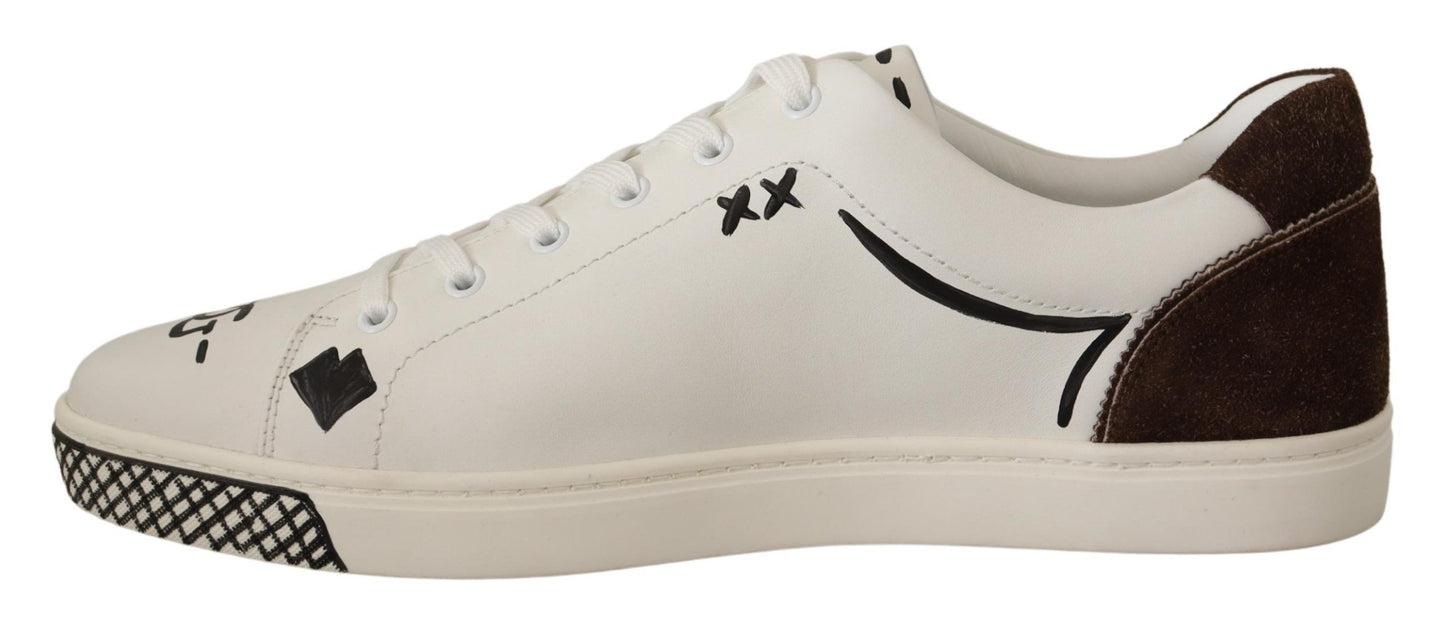 Dolce & Gabbana Exquisite White Love Motif Leather Sneakers