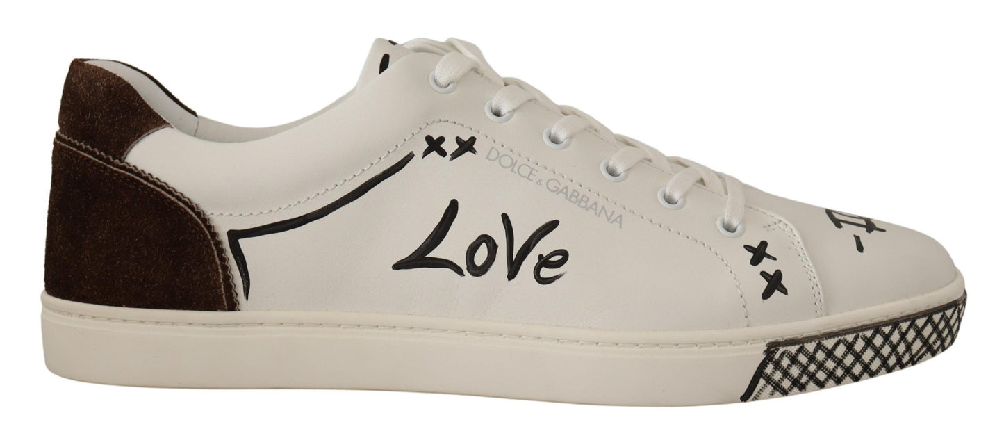 Dolce & Gabbana Exquisite White Love Motif Leather Sneakers