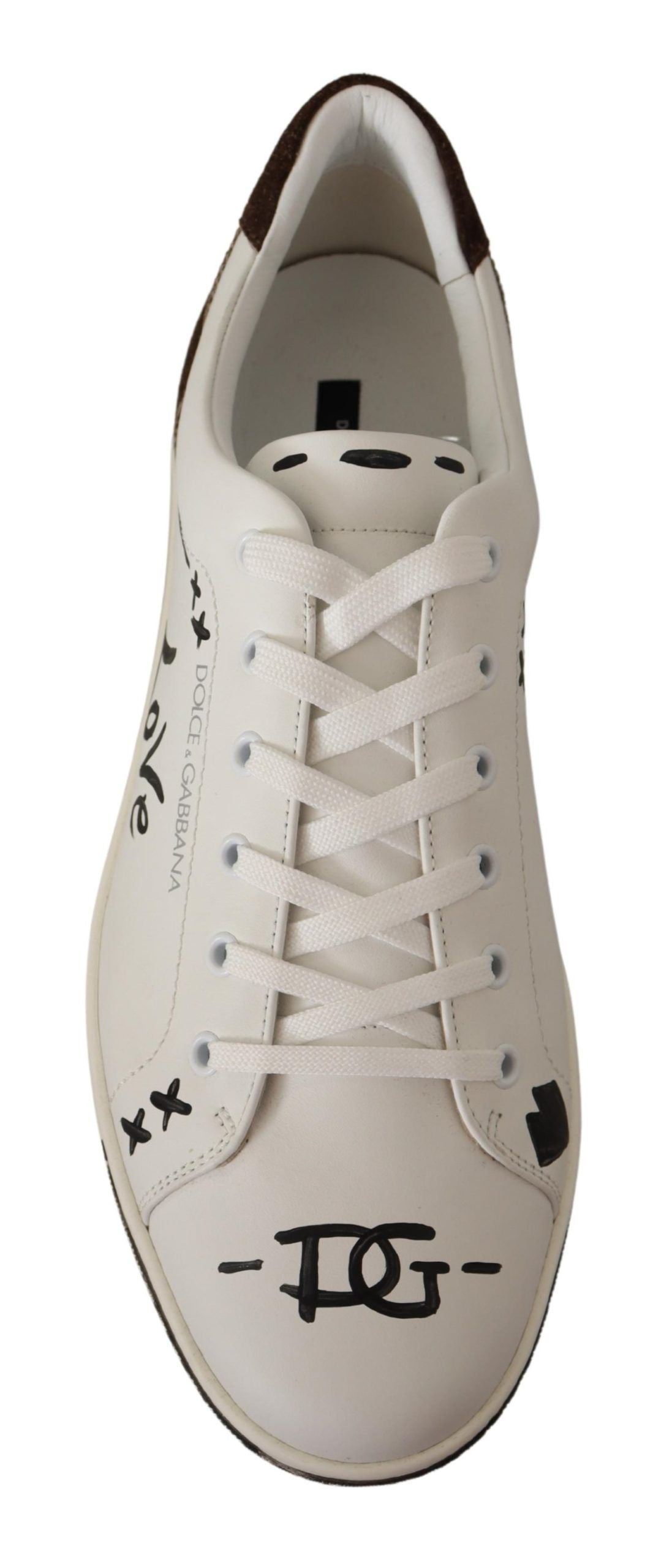 Dolce & Gabbana Exquisite White Love Motif Leather Sneakers